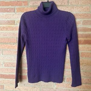 NWT Talbots Pima Cotton Cable Knit Sweater Petite Small Turtleneck Purple